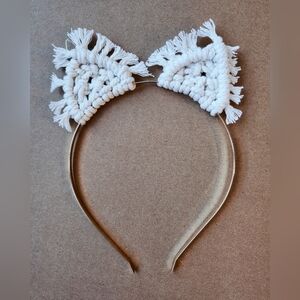 Handmade White Crochet Cat Ear Headband